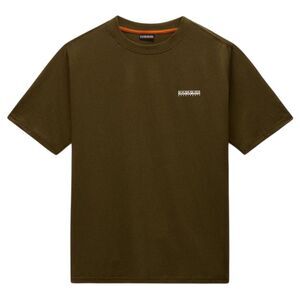Napapijri Mens Box Logo Cotton T-Shirt / Dark Olive